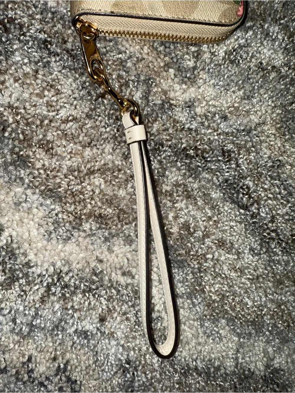 Coach Beige Floral Signature Wristlet with Pink Accents